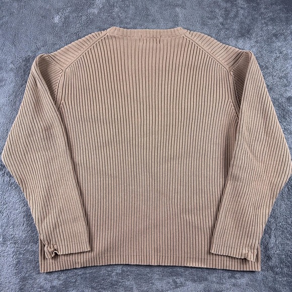 Eddie Bauer Sweater Mens XL Beige Ribbed 100% Cotton Knit Crewneck Pullover - Picture 3 of 9